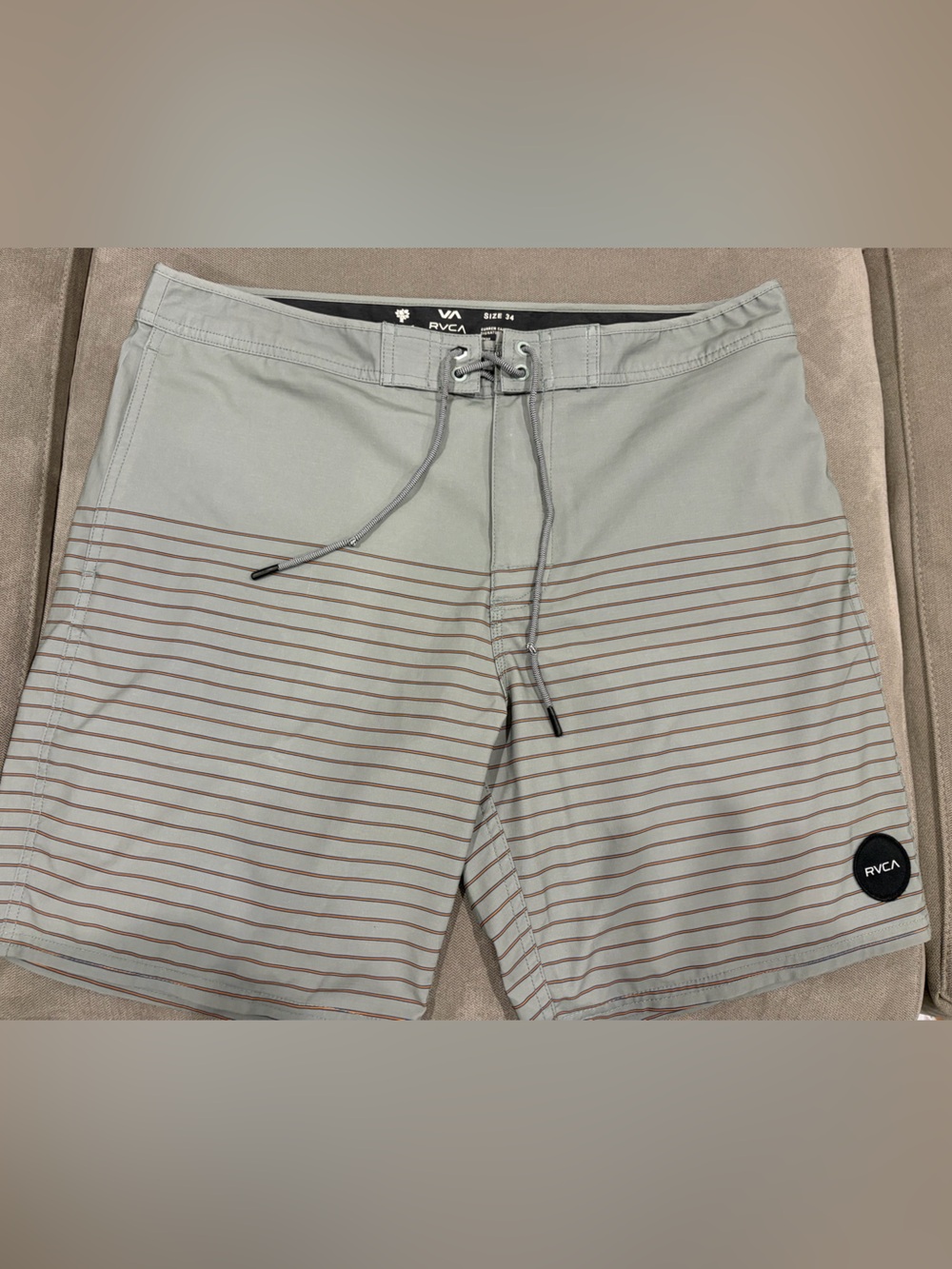 RVCA Men’s Green Striped Swim Trunks